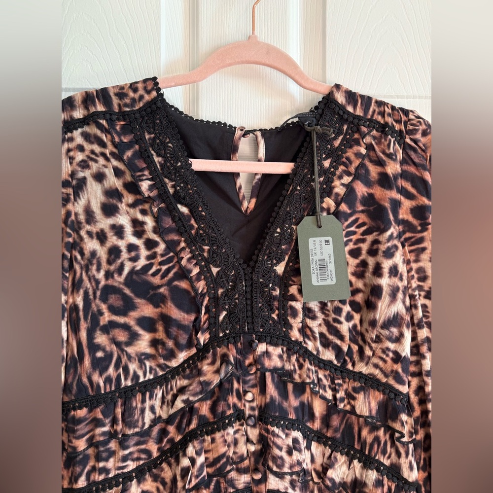 ALL SAINTS Zora Evita Dress New With Tags Brown Animal Print Size 8 - Picture 14 of 16